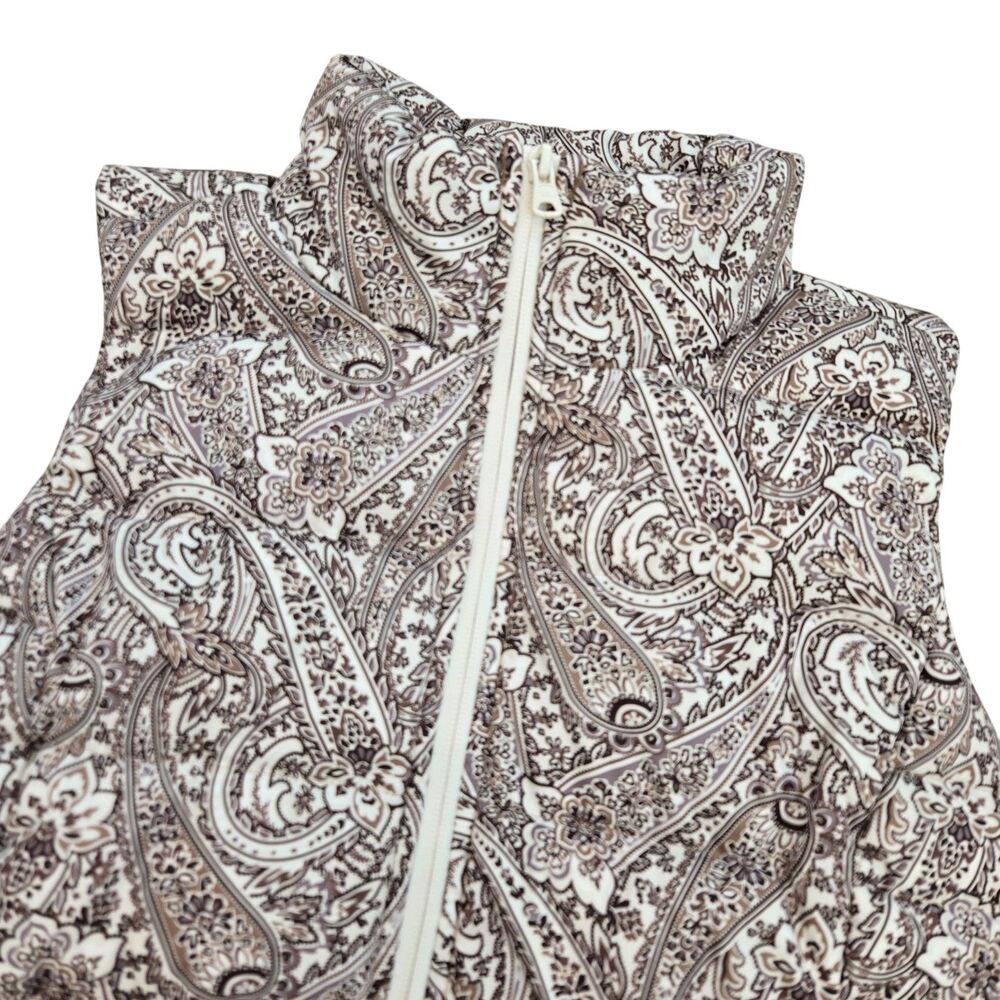 Lands' End Puffer Vest Womens Small 6-8 Brown Paisley Full Zip Down Quilted EUC